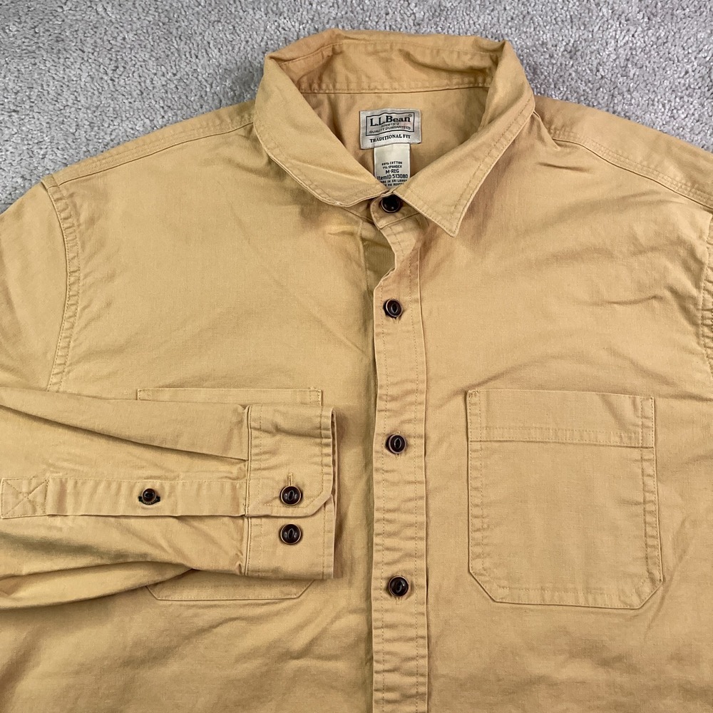 LL Bean Shirt Mens‎ Medium Tan BeanFlex Twill Traditional Untucked Fit Workwear